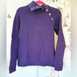 Lauren Ralph Lauren Gold Button Shoulder Shawl Neck Purple Cotton Sweater